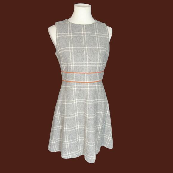 Sail to Sable Gray Orange Wool Plaid A-Line Mod Shift Dress Mod Size 4 - Picture 1 of 10